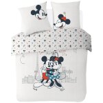 Housse de couette disney mickey et minnie paris love coton ecru