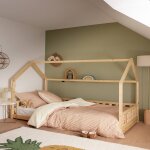 Housse de couette enfant imprim�e en percale de coton, mini vichy beige moyen