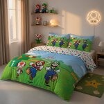 Housse de couette super mario coton bleu