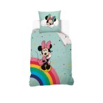 Housse de couette minnie disney arc - en - ciel coton vert d'eau