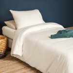 Housse de couette pur coton bio pour lit 1 personne ecru