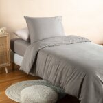 Housse de couette pur coton bio pour lit 1 personne gris tourterelle