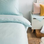 Housse de couette unie en coton bio pour lit 1 personne bleu c�ladon