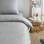 Housse de couette unie en coton bio pour lit 1 personne gris