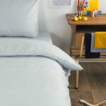 Housse de couette unie en coton bio pour lit 1 personne gris perle