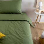 Housse de couette unie en coton bio pour lit 1 personne kaki