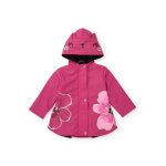 Impermable pour fille avec capuche dcorative et grandes fleurs rose