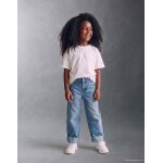 Jean en coton avec taille paperbag et ourlets repli�s bleu
