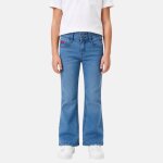 Jean coupe large, taille haute et fermeture boutonn�e bleu d�lav�