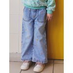 Jean fille large motifs brod�s bleu clair