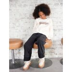 Jean fille large � revers denim black
