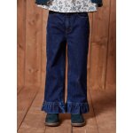Jean fille large  volants bleu fonc