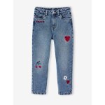 Jean fille mom brod� fleurs bleu moyen