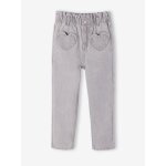 Jean fille paperbag poches coeur denim gris