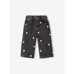 Jean large b�b� fille petits coeurs brod�s denim gris