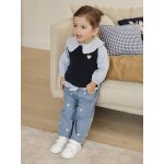 Jean large b�b� fille petits coeurs brod�s stone