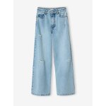 Jean large effet us� fille bleu clair
