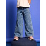 Jean large fille brod� bleu jean