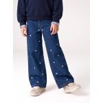 Jean large fille brod� bleu fonc�