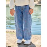 Jean large fille brod� bleu moyen