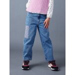 Jean loose avec patchs  fleurs fille bleu moyen