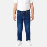 Jean slim 5 poches, coupe droite bleu brut