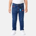 Jean slim 5 poches, coupe droite bleu brut