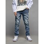 Jean slim gar�on effet destroy stone