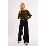 Jean taille haute, coupe �vas�e black denim