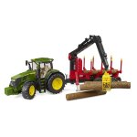 John deere 7r avec remorque forestire et 4 troncs d'arbre multicolore