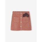 Jupe boutonne en velours fille avec nouette fantaisie vieux rose