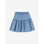 Jupe brode cerises fille en denim lger stone