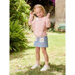 Jupe en denim matelass fille poches imprimes fleurs double stone