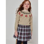Jupe fille � carreaux broderie de fleurs multicolore