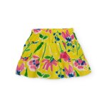 Jupe fille � imprim� floral et volants fronc�s superpos�s jaune