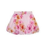Jupe fille � imprim� hibiscus avec effet ballon rose
