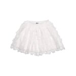Jupe fille en tissu tiss� avec fleurs en relief blanc