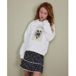 Jupe fille en toile avec design floral et volants noir