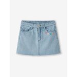 Jupe en jean brode fleurs fille denim bleached