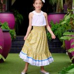 Jupe longue fleurie liberty bohme 2 - en - 1 esmeralda jaune fleuri