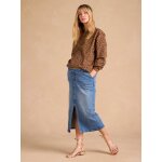 Jupe longue en jean grossesse fendue devant envie de fraise bleu moyen