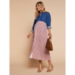 Jupe longue taille �lastiqu�e motif fleuri multicolore