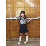 Jupe plisse en maille pique fille marine