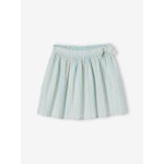 Jupe raye fil brillant fille en coton / lin bleu ple