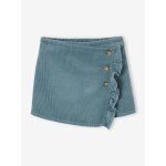 Jupe - short fille en velours effet portefeuille bleu canard