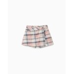 Jupe - short en serg� de coton � carreaux blanc