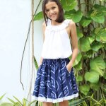 Jupe qui tourne t tie - and - dye cancan bleu marine blanc