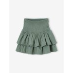 Jupe  volants taille smocke fille vert sauge