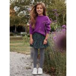 Jupe  volant en velours imprim fleurs fille vert