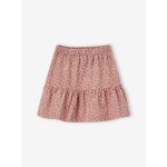 Jupe  volant en velours imprim fleurs fille vieux rose